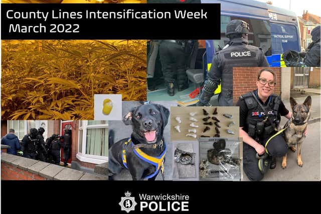 Police arrested 29 people and seized thousands of pounds worth of drugs during a County Lines crackdown week. Photo by Warwickshire Police