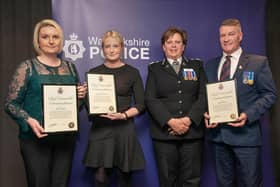 PC Lauryn Churchill with her parents Alicia and Darrell receive Chief Constable's Commendations from Warwickshire Chief Constable Debbie Tedds at the awards ceremony on March 17.