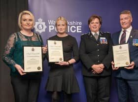 PC Lauryn Churchill with her parents Alicia and Darrell receive Chief Constable's Commendations from Warwickshire Chief Constable Debbie Tedds at the awards ceremony on March 17.