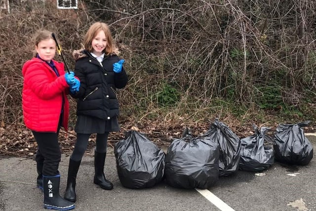 Sisters Emily (Year 4) and Isabella (Year 6) carried out a sponsored litter pick in and around the school grounds to raise money for the cause.