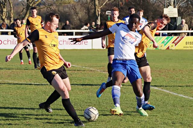 Joe Clarke and Dan Turner in Leamington's win over Guiseley   PICTURES BY SALLY ELLIS