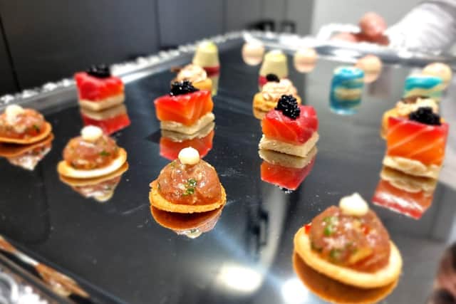 Some of the canapes Richard created for the launch of fashion house Alexander McQueen's new SS22 spring/summer range.