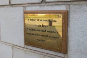A plaque in Jamie's memory.