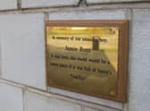 A plaque in Jamie's memory.
