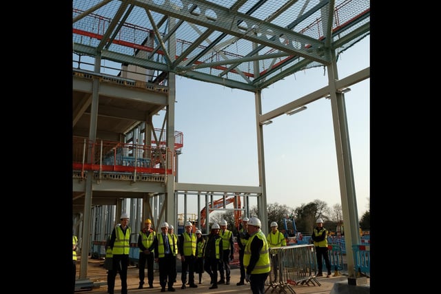 Representatives from the Department for Education, Homes England, governors, trustees, fundraisers, project managers and the architect were also invited to celebrate the completion of the building’s steel structure