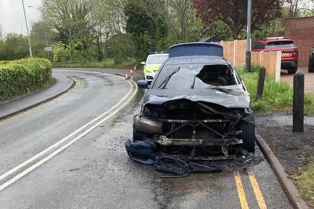 Millers Road outside Warwick Hospital is down to one lane due to vehicle fire on the bend. Photo by Warwick Police.