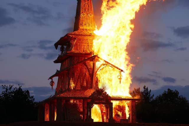 This was the spectacular moment that a Covid memorial was set alight in front of more than 10,000 people in Warwickshire.