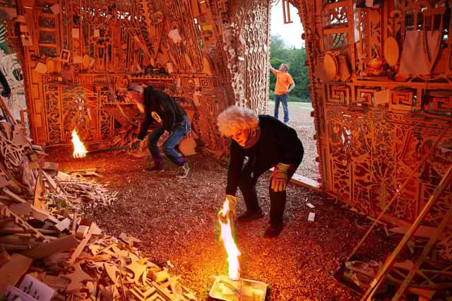 This was the spectacular moment that a Covid memorial was set alight in front of more than 10,000 people in Warwickshire.
