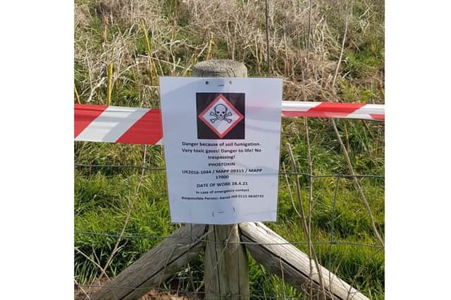 One of the signs near the taped off area on St Mary's Lands. Photo supplied