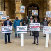 Supporters of South Warwickshire Keep our NHS Public (SWKNOP) demonstrated outside Leamington Town Hall yesterday (Tuesday April 27) about Test and Trace.