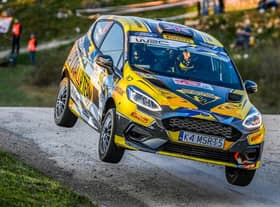Jon Armstrong flies over one of Croatia Rally's many blind crests (Images courtesy of Junior WRC)