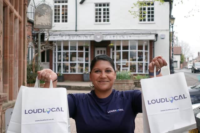 Priya Pandit of LoudLocal with the goodie bags which she handed out to small businesses in Kenilworth and Leamington as part of the company's launch.