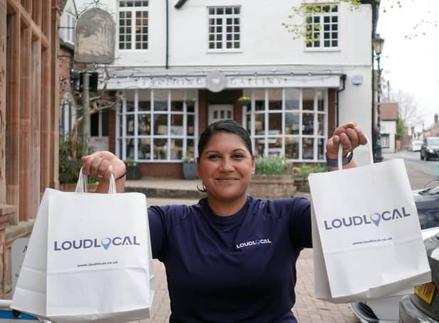 Priya Pandit of LoudLocal with the goodie bags which she handed out to small businesses in Kenilworth and Leamington as part of the company's launch.