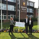 Eileen Rock, fundraising manager at the South Warwickshire NHS Foundation Trust with Head Girl Lauren Maher and Head Boy Luke Weatherby-Blythe. Photo supplied