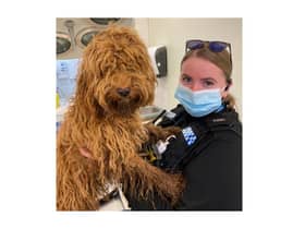 PC Bryony Lord, Rugby Safer Neighbourhood team is pictured with Blossom.