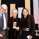 The winners of the Leamington Legends Awards - Archie and Marianne Pitts, with Stephanie Kerr (Executive Director - BID Leamington). Photo by Sally Evans Photography.