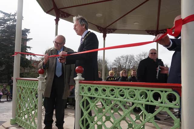 Archie Pitts cuts the ribbon for the refurbished bandstand at the Pump Room Gardens in Leamington.
