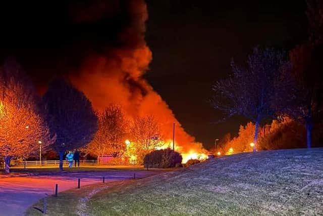 The huge fire at Lutterworth Golf Club (photo from Leics Fire Service).