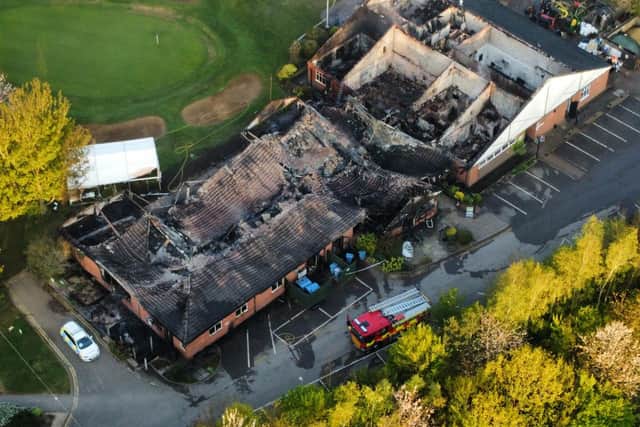 An aerial photo of the huge fire at Lutterworth Golf Club (photo by Andrew Carpenter).