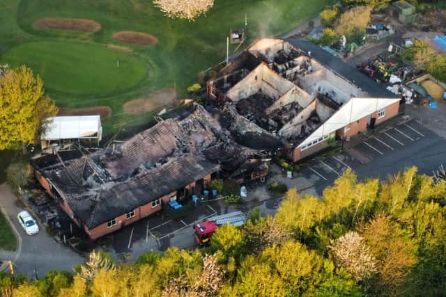 An aerial view of the fire damage at Lutterworth Golf Club. Photo by Andrew Carpenter.