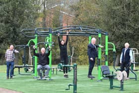 From left to right - Simon Richardson (Warwick District Council), Alistair Clark (managing director of AC Lloyd Homes), personal trainer Michelle Clements, Brian Bassett of Leamington Rotary Club and Cllr Alan Rhead.