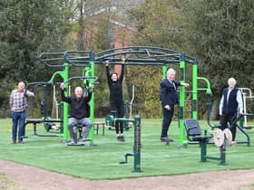 From left to right - Simon Richardson (Warwick District Council), Alistair Clark (managing director of AC Lloyd Homes), personal trainer Michelle Clements, Brian Bassett of Leamington Rotary Club and Cllr Alan Rhead.