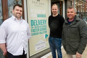 From left to right: Jamie Little (Warwick shop manager), Dan Chuter and Gregg Howard (co-owners of The Chip Shed)