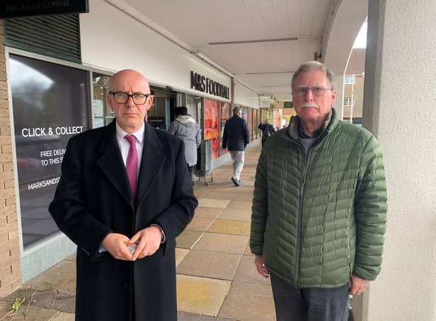 Warwick and Leamington MP Matt Western and Warwickshire County Councillor John Holland outside the Warwick M&S Simply Food store. Photo supplied