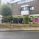An artist’s impression of what the pergola outside Dough and Brew is hoped to look like in the future. Image supplied