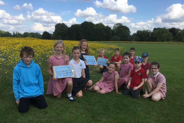 Coten End Primary School pupils at the launch of the wildflower meadow in 2016. Photo supplied by Warwick District Council