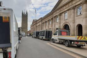 TV crews were spotted in Northgate Street in Warwick. Photo by Geoff Ousbey