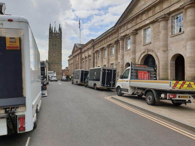 TV crews were spotted in Northgate Street in Warwick. Photo by Geoff Ousbey