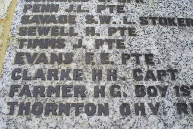 Henry Farmer's name on the Leamington War Memorial.