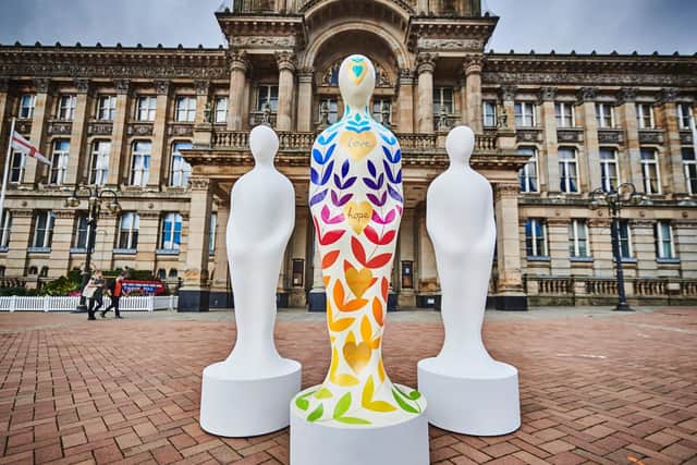 Three of the 49 human form sculptures which will make up the Gratitude installation in Birmingham.