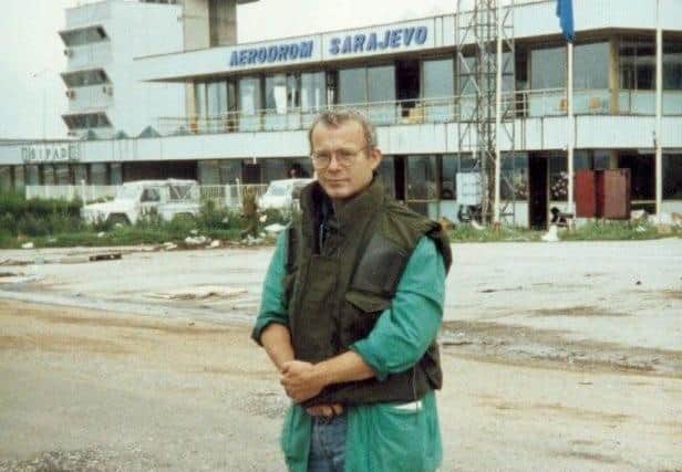Peter Rhodes at Sarajevo Airport to where he had travelled on the first RAF flight to break the siege of Sarajevo in 1992.