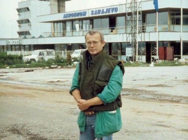 Peter Rhodes at Sarajevo Airport to where he had travelled on the first RAF flight to break the siege of Sarajevo in 1992.