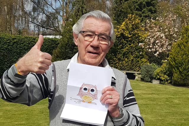 One resident, pictured, loved the drawing Sophia gave him so much he named it 'Hooty'.