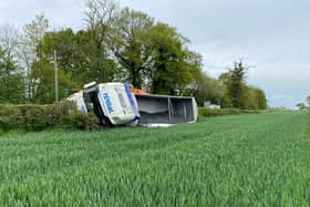 Part of the Straight Mile has been closed near Rugby due to an overturned lorry. Photo by Dave Hastings.