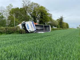 Part of the Straight Mile has been closed near Rugby due to an overturned lorry. Photo by Dave Hastings.