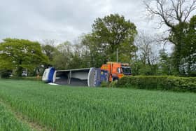 Part of the Straight Mile has been closed near Rugby due to an overturned lorry.
Photo by Dave Hastings.