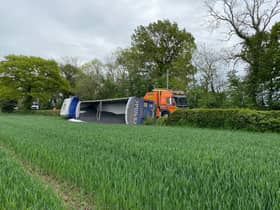 Part of the Straight Mile has been closed near Rugby due to an overturned lorry.
Photo by Dave Hastings.