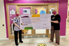 Left to right: Rachel Wyles (activity coordinator on ward) receives the cheque from Karen Handley (customer relationship manager at Anya Court Care Home)