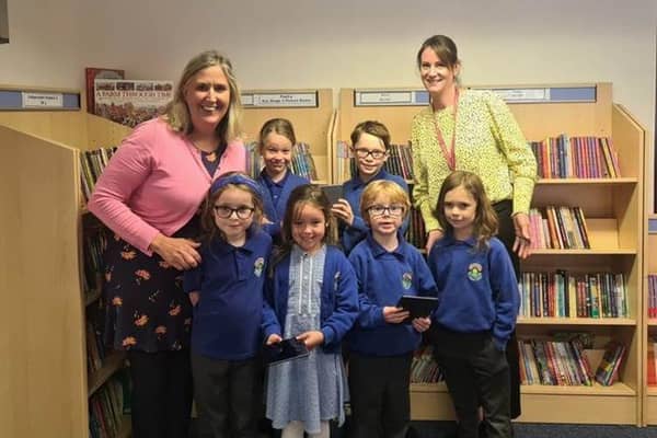Pupils from Long Itchington School with the Head of School, Rebecca Richards and Year 1 Teacher, Deborah Dillon. Photo supplied