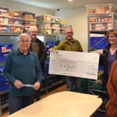 Left to right: Graham Yates (foodbank distribution volunteer); Malcolm Ainscough foodbank distribution volunteer); John Hemmings (foodbank engagement officer); Diana Mansell (foodbank team leader); Carol Cavanagh (volunteering coordinator for Warwickshire Community and Voluntary Action).