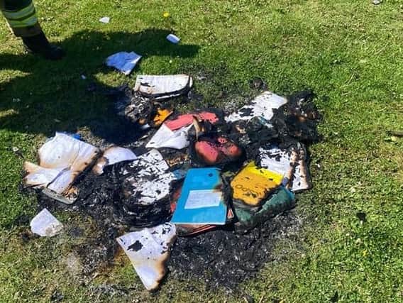 The fire service had to rush to the grounds to extinguish burning school books. Photo: Rugby Fire Station, Facebook.