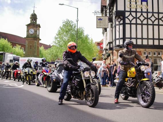 Rugby Bikefest always includes a 'ride-in', where hundreds of bikes roar through the town centre in an impressive display.