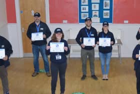 From left to right, the newly-commissioned Street Pastors are:
Leonardo Santiago, George Thurkettle, Alina Augustyniak ,
Ciprian-Beniamin Pop, Cristina Bardon Soriano, Jane Clarke and Peter Banks.
