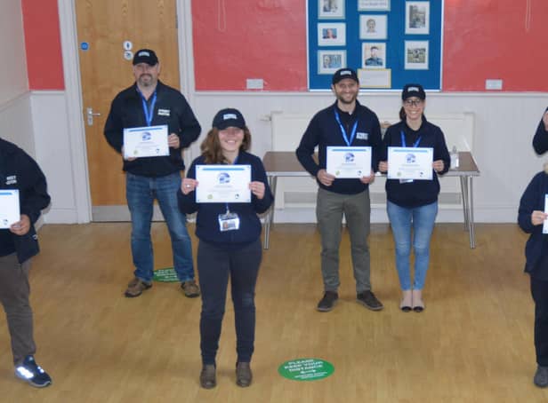 From left to right, the newly-commissioned Street Pastors are:
Leonardo Santiago, George Thurkettle, Alina Augustyniak ,
Ciprian-Beniamin Pop, Cristina Bardon Soriano, Jane Clarke and Peter Banks.