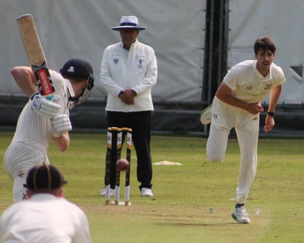 George Scrimshaw bowling against Oswestry  (Picture by Steve Johnson)