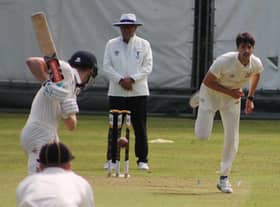George Scrimshaw bowling against Oswestry  (Picture by Steve Johnson)